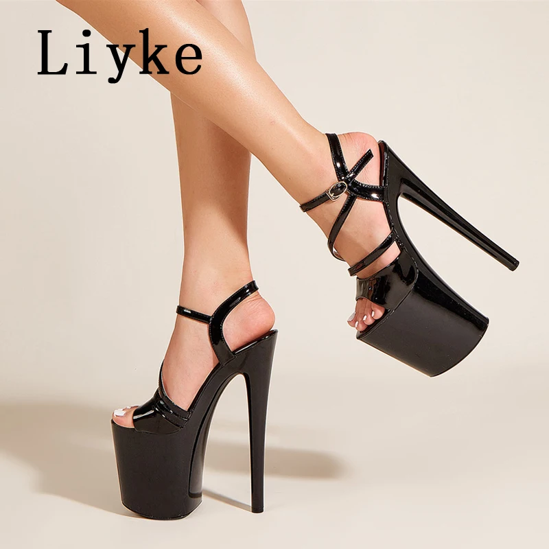 Liyke Sexy 20CM Stiletto Shoes Women Open Toe Super High Platform Sandals Party Nightclub Pole Dance Stripper Heels Size 35-41