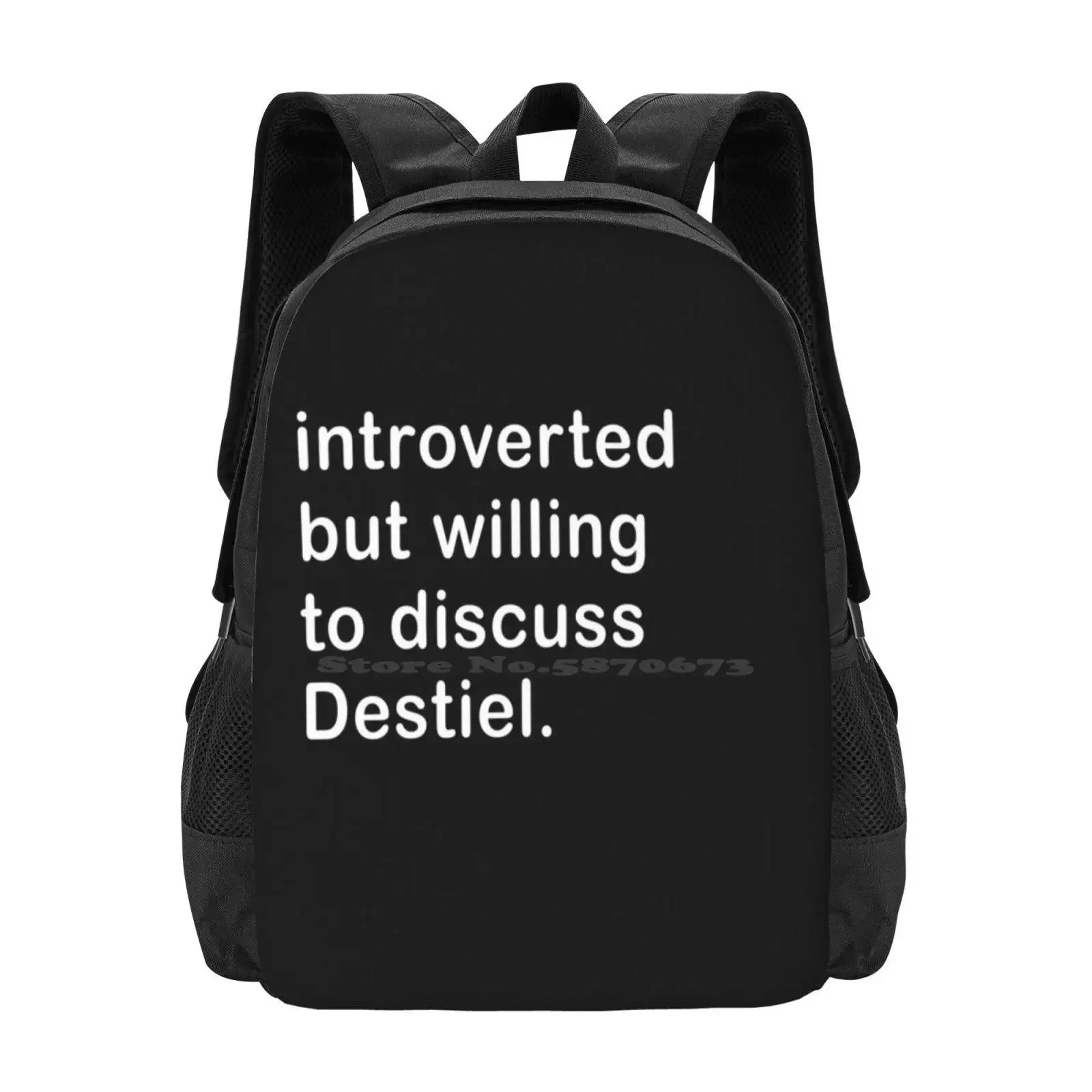 

Introverted But Willing To Discuss Destiel Hot Sale Schoolbag Backpack Fashion Bags Introverted Willing To Discuss Talk About