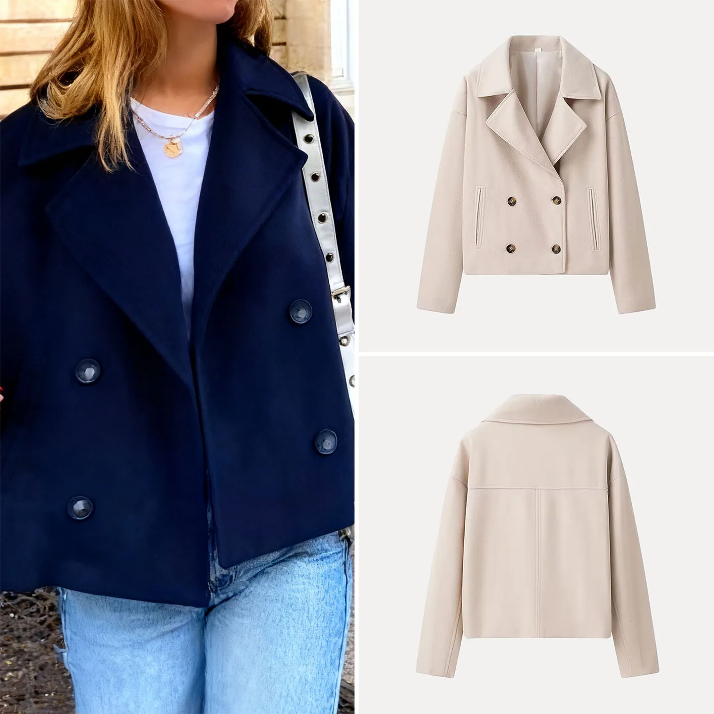 

Faionable ort Woolen Coat for Women Autumn 2025 Double Breasted Casual Sle Stand Fit Ladies' ort Outerwear