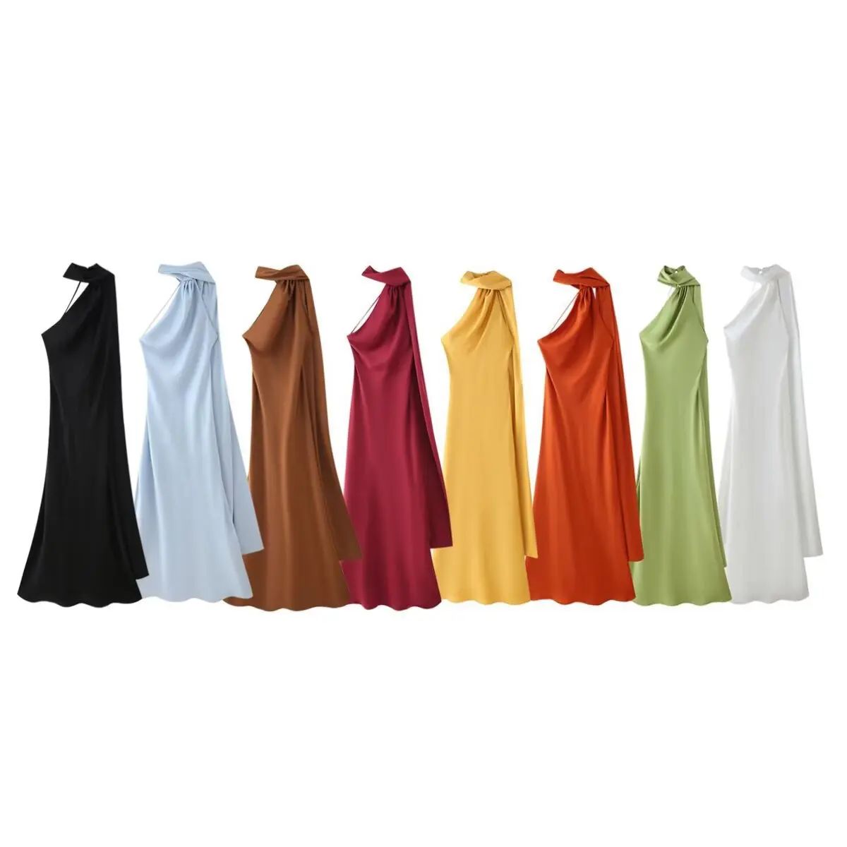 VEITCHE Elegant Women's Soft ผ้าไหมซาตินชุดยาว Halter Backless ริบบิ้น Maxi ชุด 2025 ฤดูร้อน Lady Party Gowns