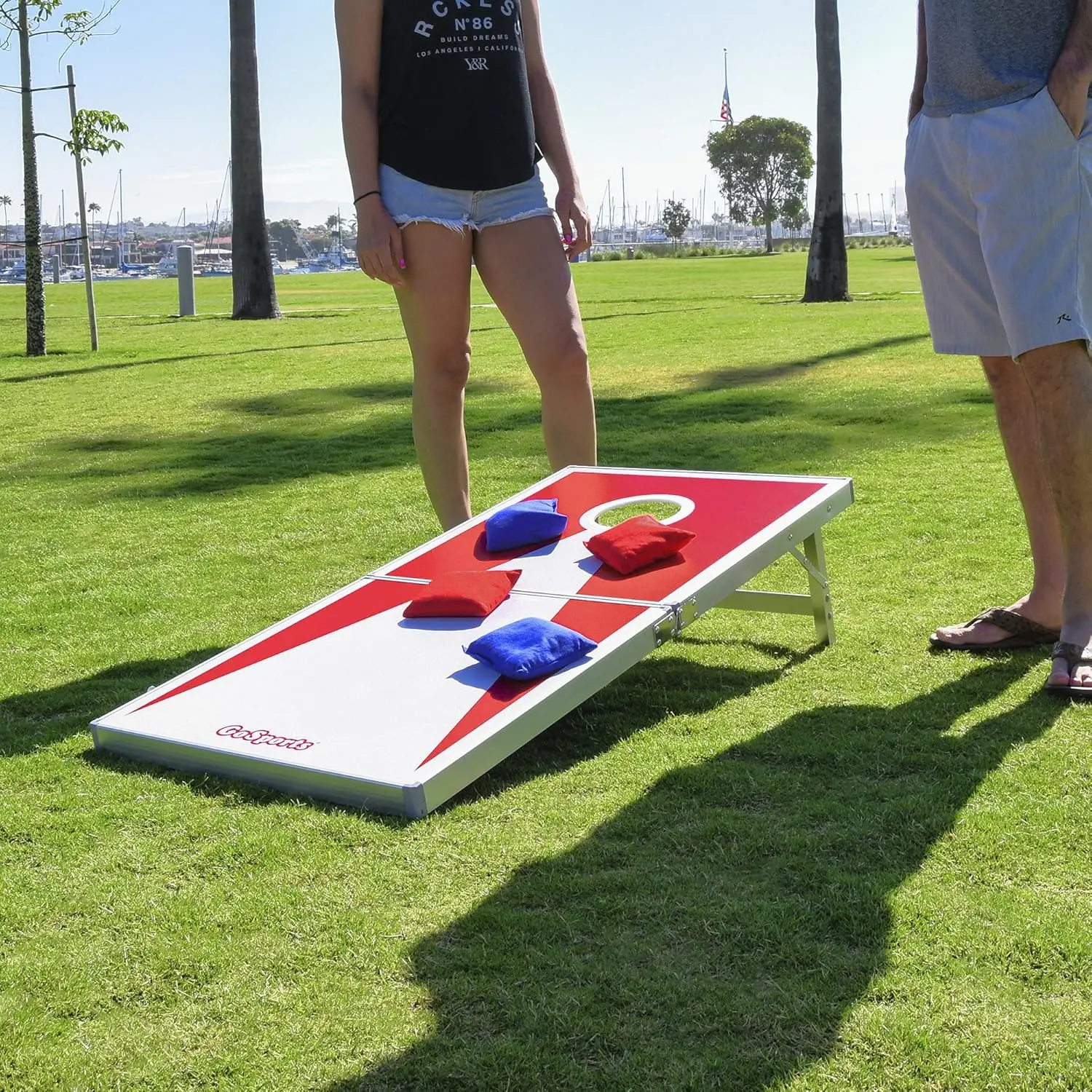 

4 x 2 ft Regulation Size Aluminum Cornhole Game Sets – Choose LED Lights or Standard - Set Includes 2 Foldable Boards