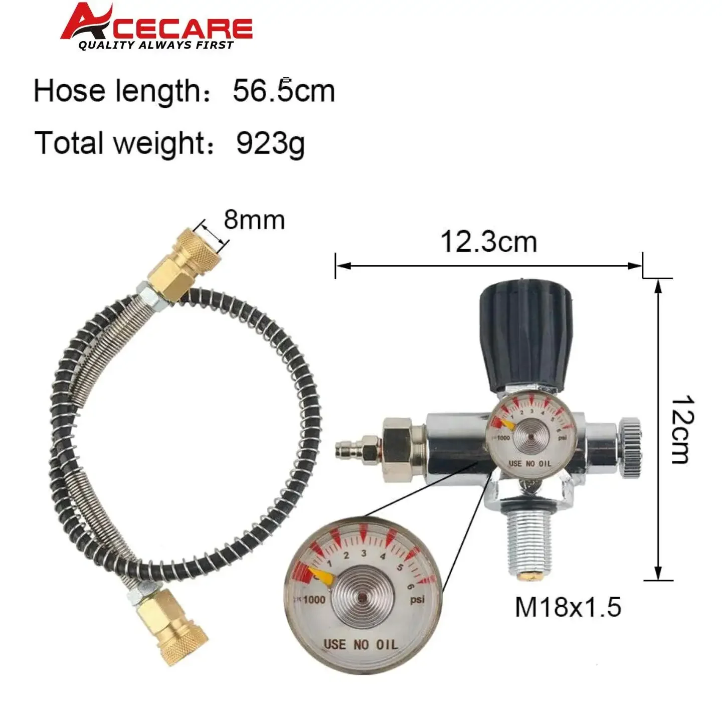 ACECARE 4500Psi 300bar Hoge Druk Rvs Klep Duiken Vulstation Opladen Adapter Connector M18x1.5