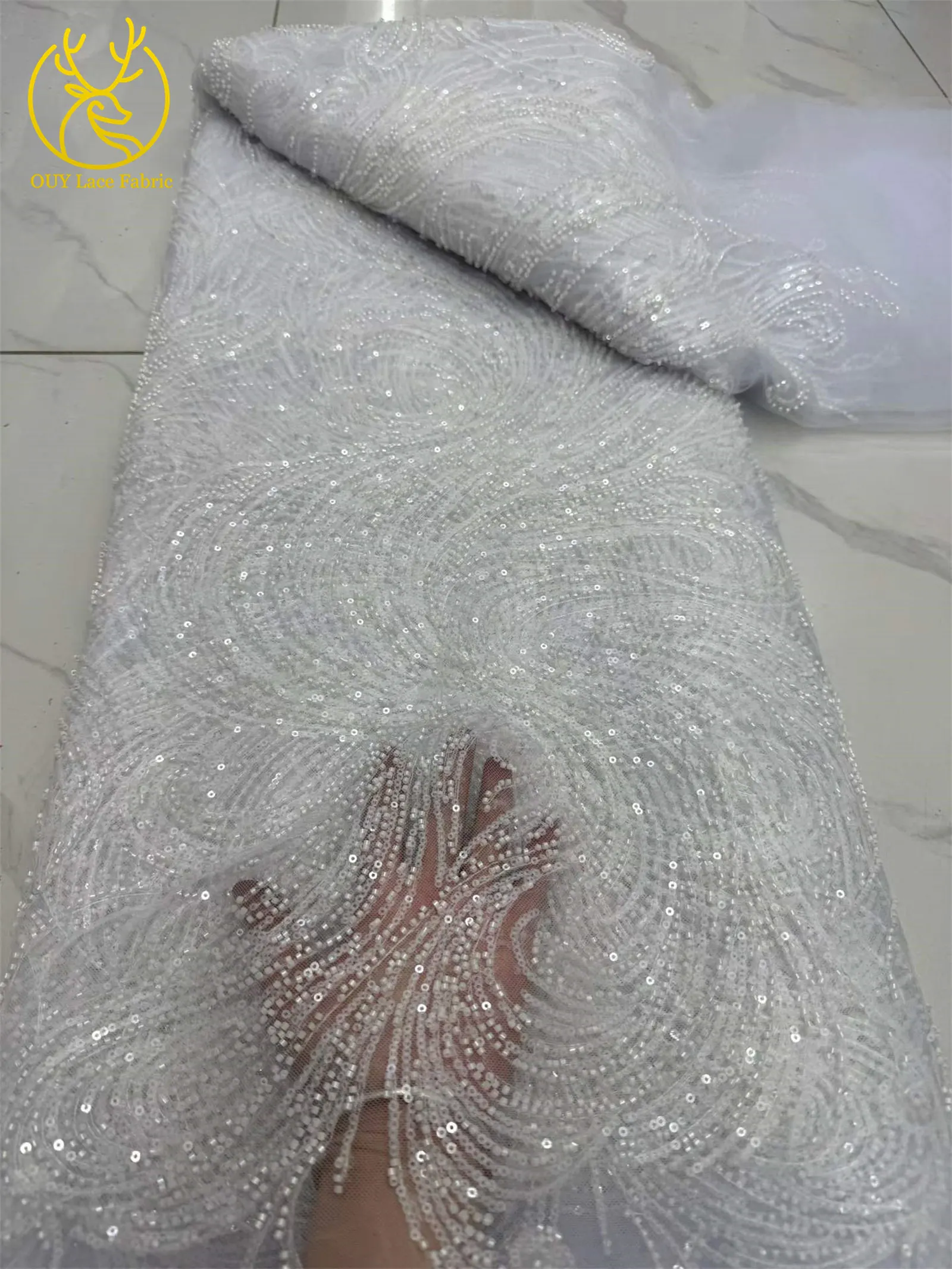 2026 Afrikanischer Perlen-Tüll-Spitzenstoff, 5 Yards, grün, hochwertige französische nigerianische Pailletten-Spitze für Party- und Abendkleider zum Nähen – Detail 20