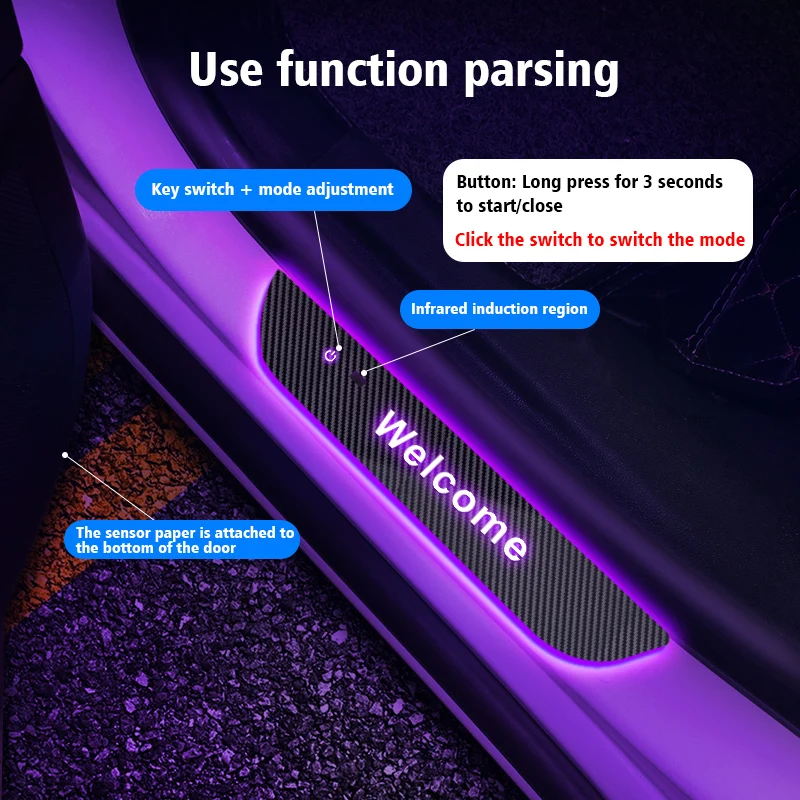 Carbon fiber Car Door Sill Light Threshold Lamp Customized Logo Power Moving LED Illuminated Welcome Pedal Scuff Plate Pedal