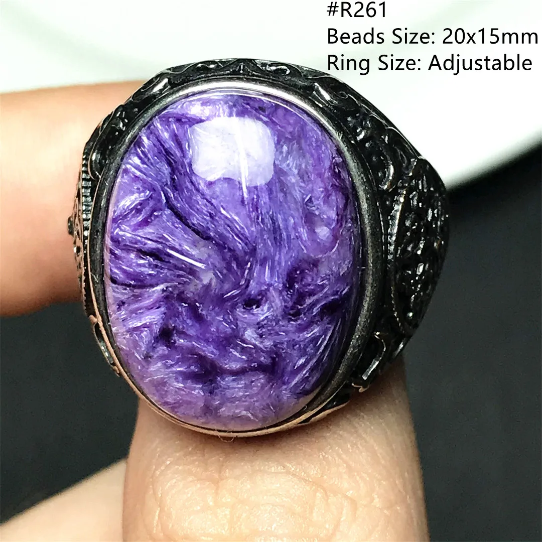 

Top Natural Purple Charoite Ring Jewelry For Man Healing Wealth Gift Crystal Silver Beads Stone Gemstone Adjustable Ring AAAAA