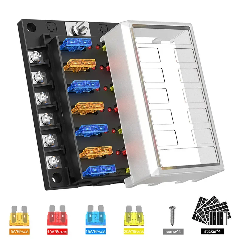 

Car RV 12-32V modified with short circuit prompt LED one in 12 out positive fuse box fuse holder