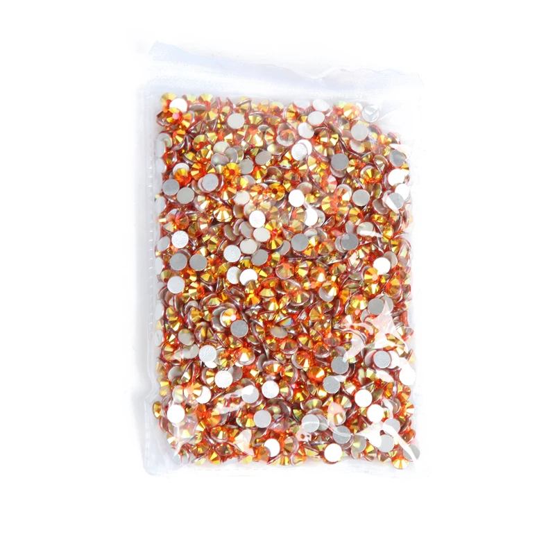 SS6-30 Glass Gold-edged Orange Red Crystal Flatback Non HotFix Rhinestones Stone Charm Nail Art Decorations Jewelry Applique