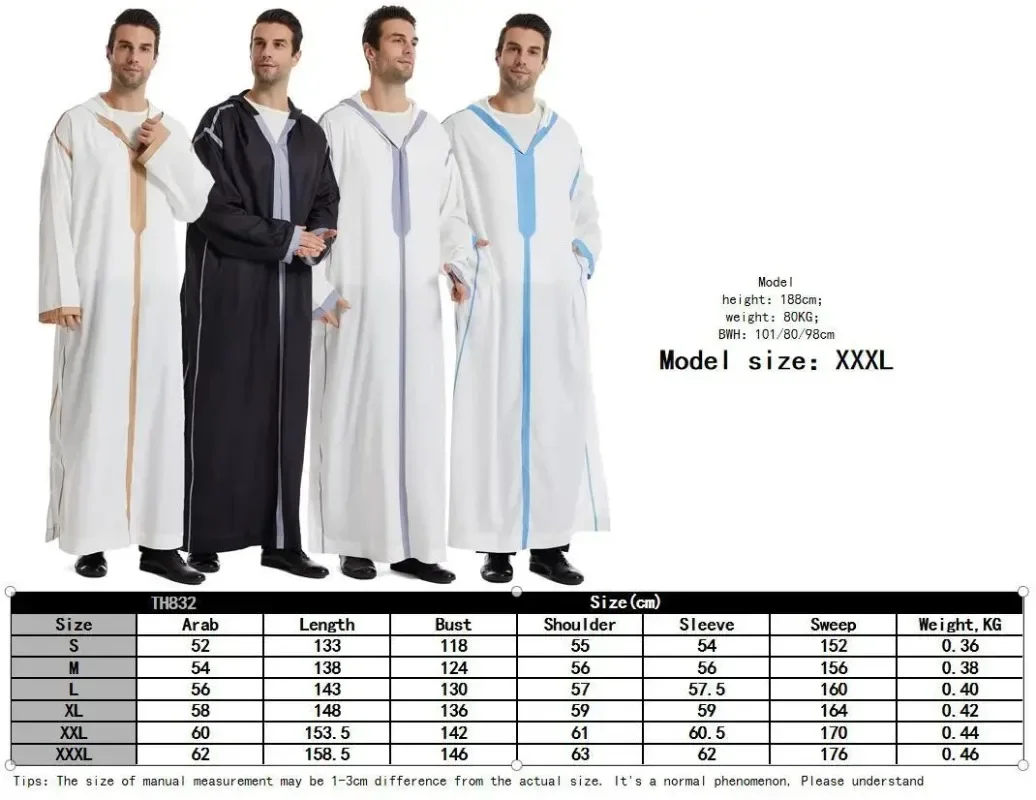 Eid hombres musulmanes Jubba Thobe hombres vestido largo con capucha Ramadán vestido largo Arabia Saudita Musulman desgaste Abaya caftán Dubai vestidos árabes 2025