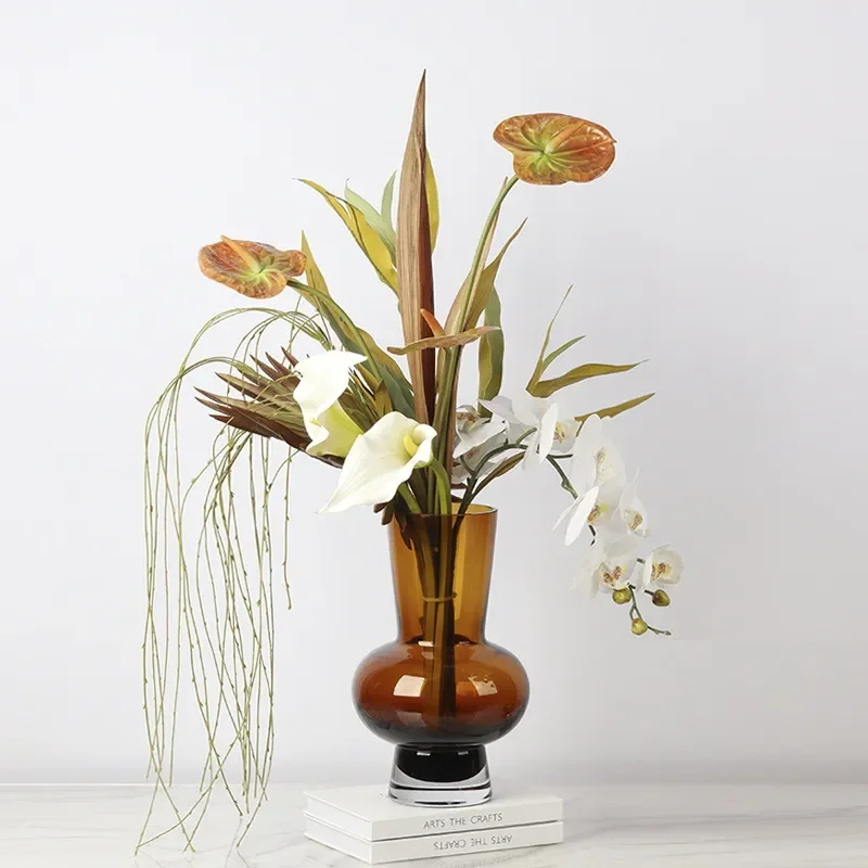 Modern Transparent Glass Vase for Dried Flowers Light Luxury Home Decor Ornament for Dining Table Living Room Soft Decoration