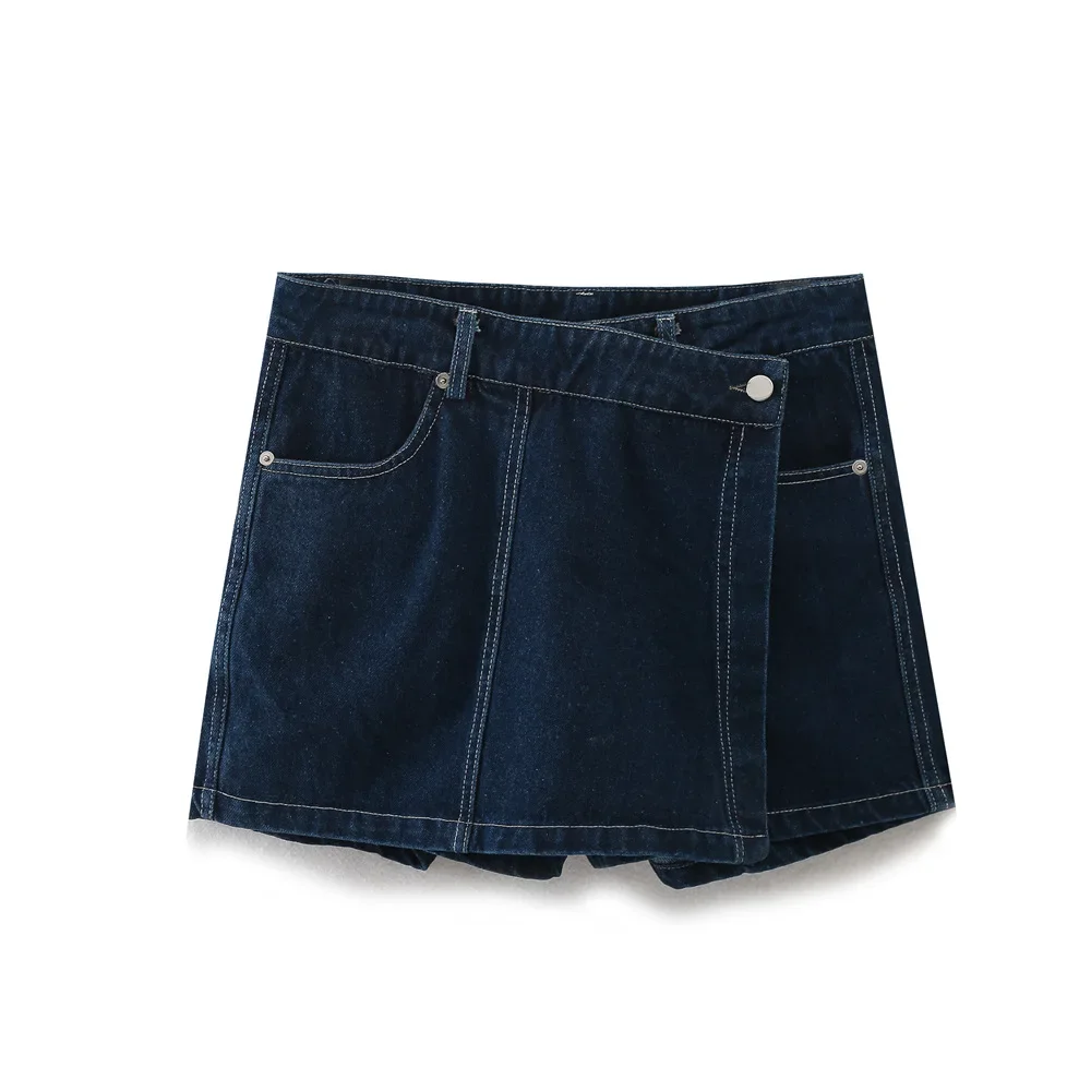 Women Denim 2 Piece Set Culottes Suit Pants Skirt Top Blouse Outfits Pockets Washed Jean Shorts Ensemble Streetwear Summer 2025