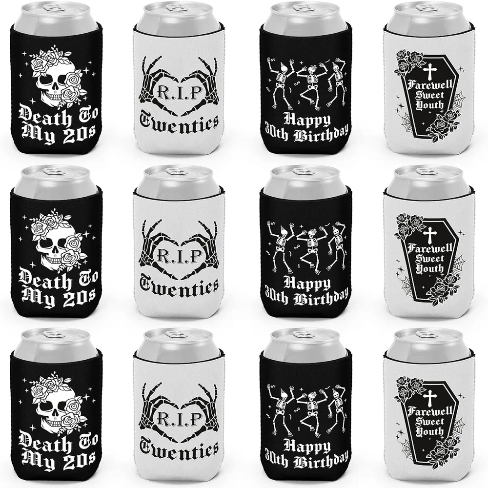 Gothic 30th Birthday Can Sleeve Death to My 20s Party Decor Skull Cooler Cheer Youth Bachelorette Happy Halloween party Supplies