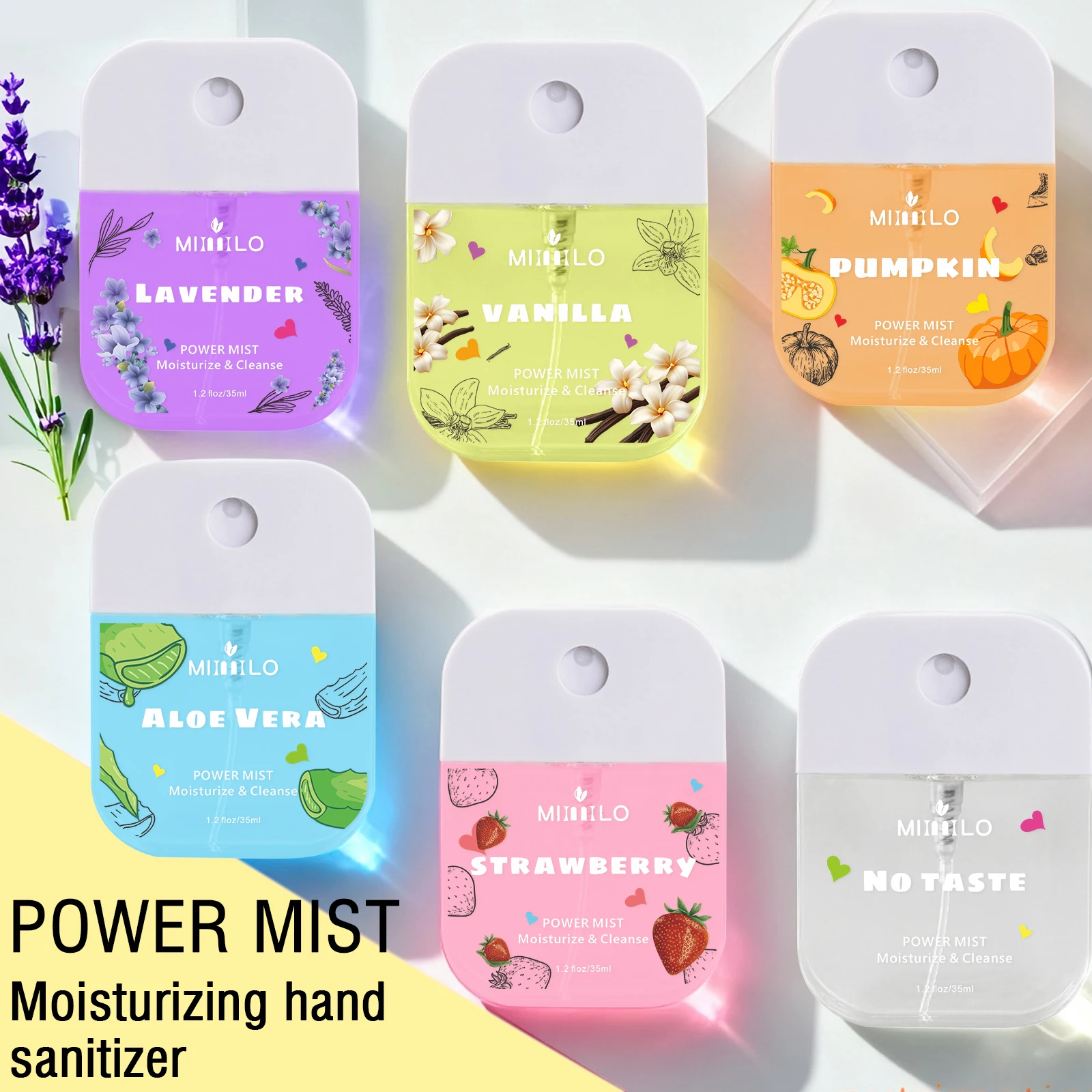 2pcs-6 Flavors Power Mist, Hydrating Hand Sanitizer Spray,Cleansing and moisturizing for outdoor travel, portable.