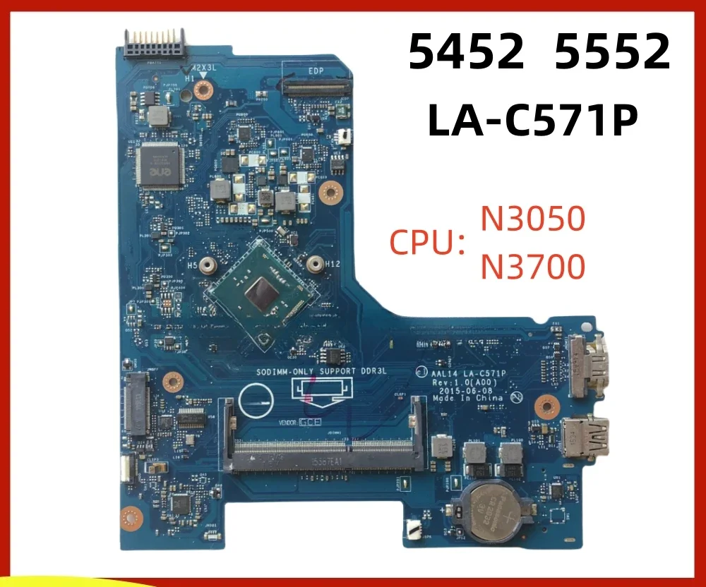 AAL14 LA-C571P For Inspiron 15 5452 5552 Laptop Motherboard CN-0F77J1 0F77J1 CN-06KW6N 06KW6N With Pentium N3050 N3700 CPU