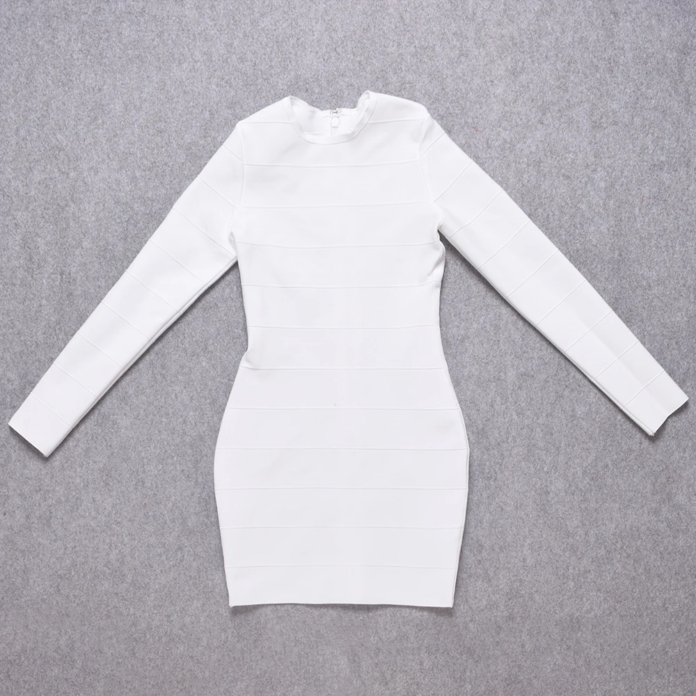 HQBORY White Long Sleeves Striped Bandage Dress Sexy 2023 Women O Vintage Quality Bodycon Dress Runway Black Classic XL Vestidos