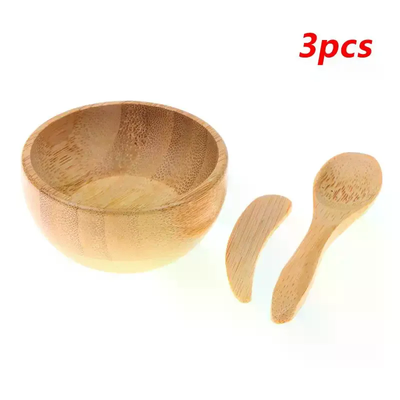 3pcs Face Mask Mixing Bowl  Mini Size Bamboo Diy With Spoon &Stick Aromatherapy Bowl Set Massage Oil Face Care Makeup Tool Kit