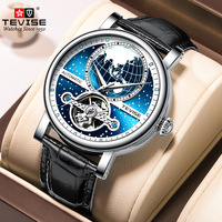 2025 Fashion Tevise Top Brand New Skeleton Automatic Mechanical Men's With Genuine Leather Strap Waterproof Casual Wrist Watches