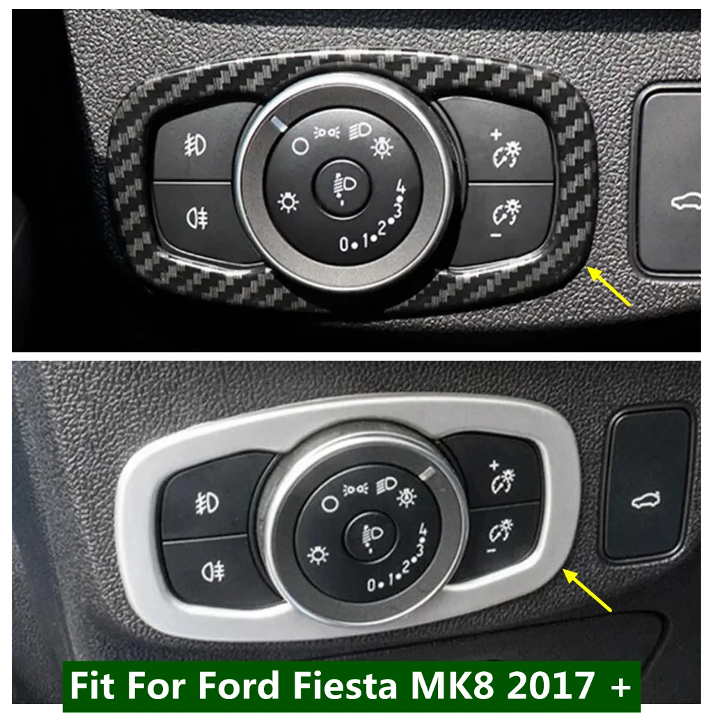 ABS Carbon Fiber Head Light Lamp Control Switch Button Cover Trim For Ford Fiesta MK8 2017 - 2023 Matte Style Car Accessories