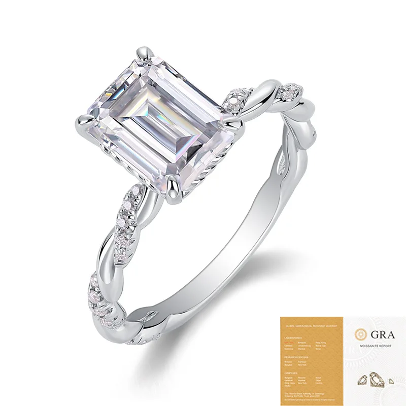 

Sparkling 7x9mm Rectangle D Color Moissanite Women's Ring - 925 Sterling Silver Wedding Band & Engagement Ring Wife Jewelry Gift