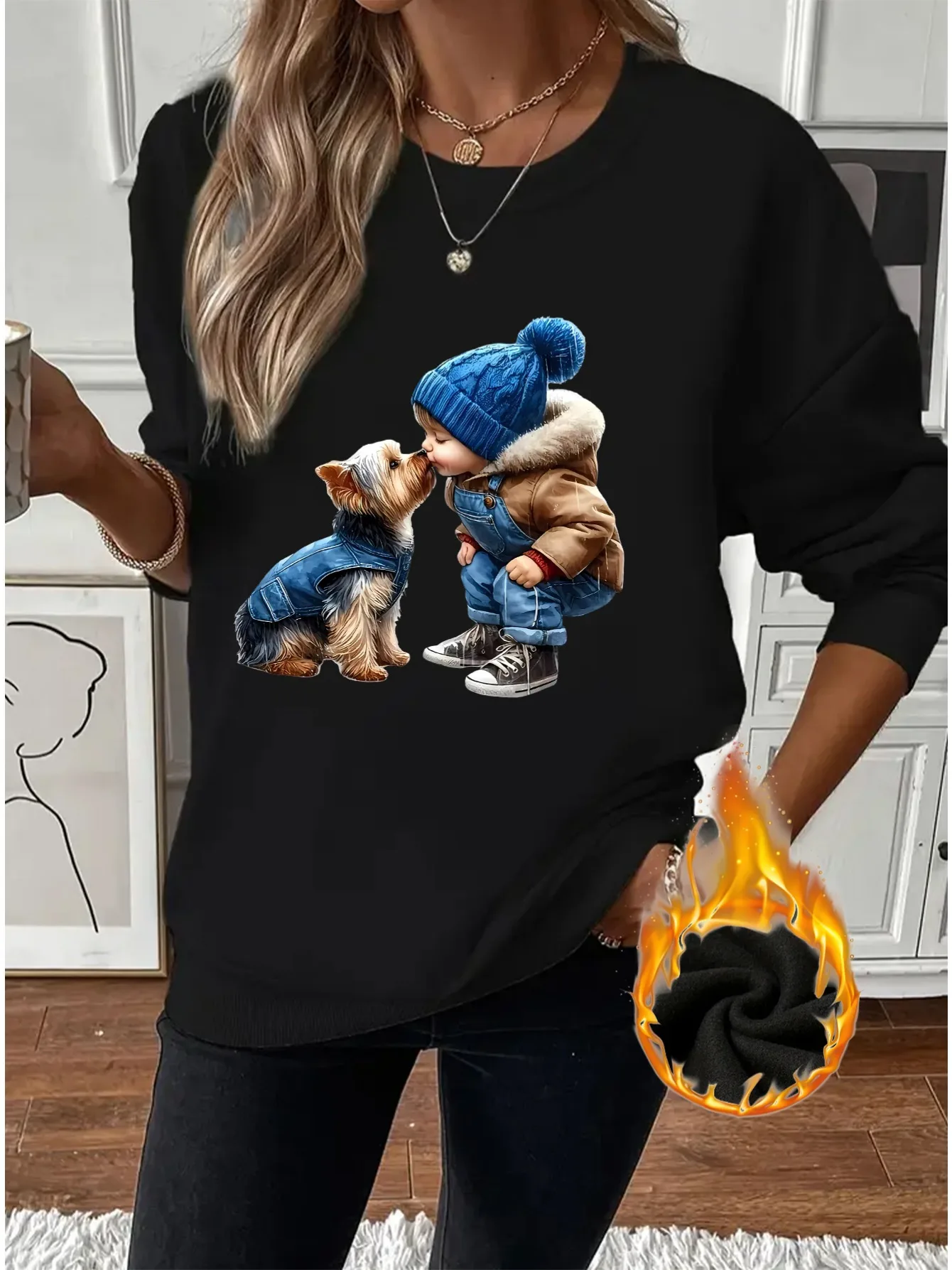 Loose Sweatshirt Casual Long Sleeve Women Autumn and winter  Comfortable Pullover Crewneck Loose Female Clothes