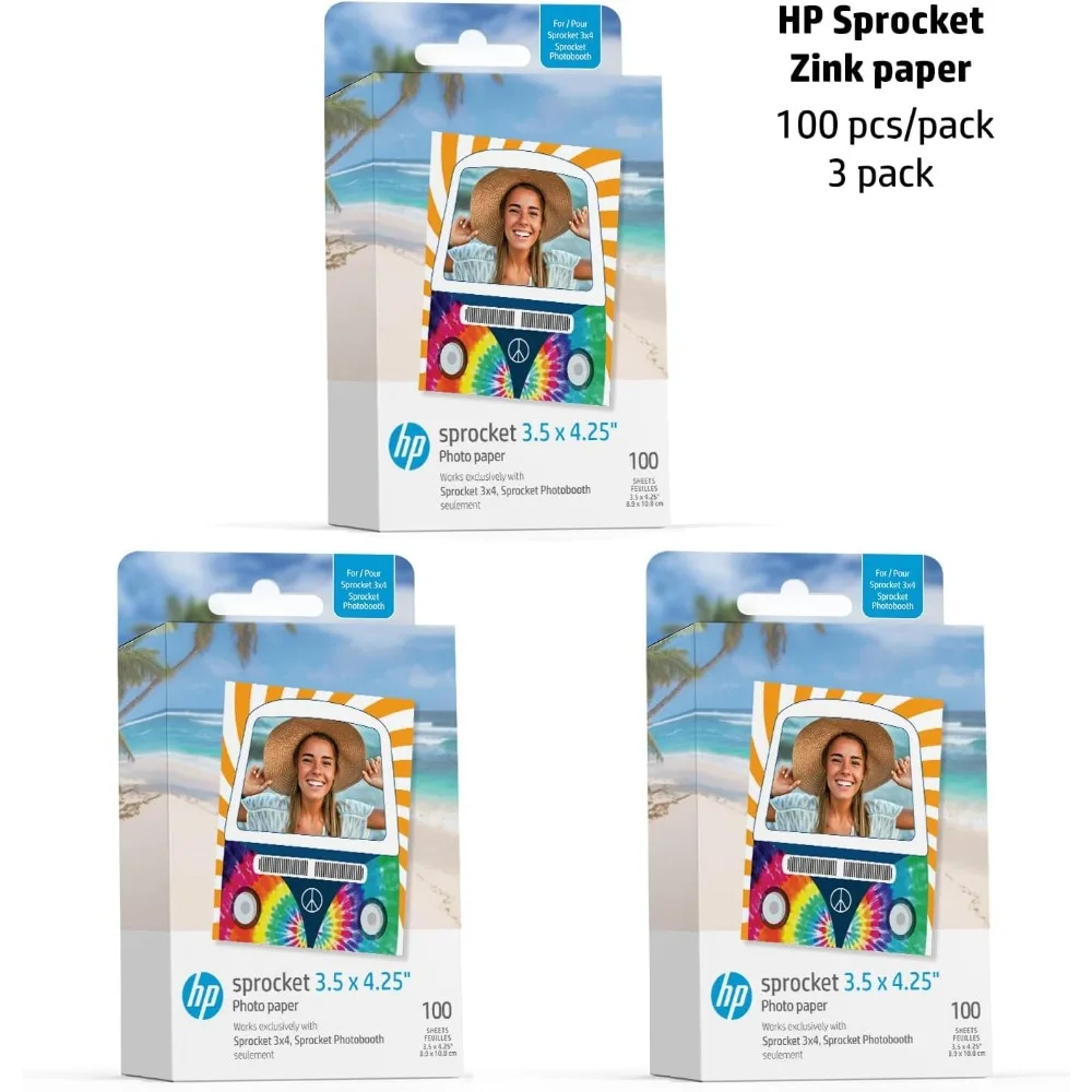 HP 스프로킷 3.5 x 4.25 Zink 접착식 포토 용지, 300매, HP 스프로킷 3x4 포토 프린터와 호환