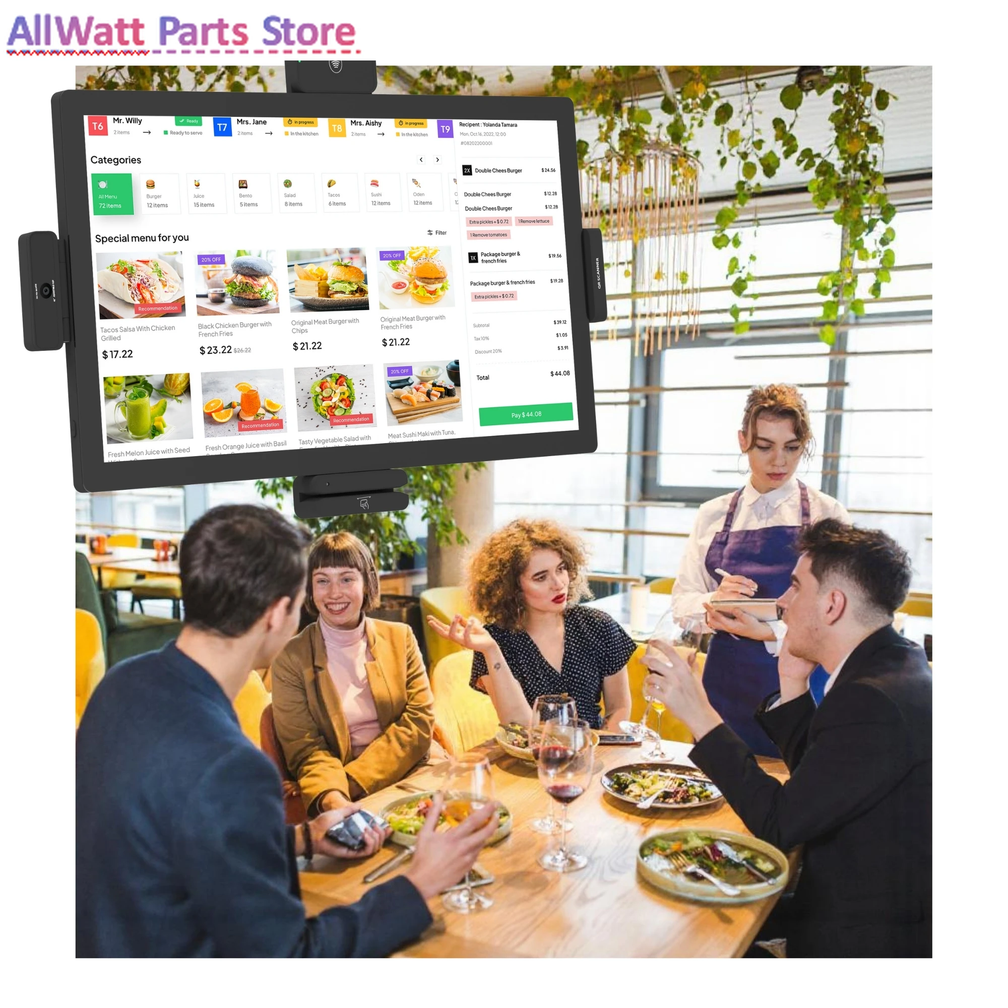 Android 15 RS-232 RJ45 NFC/RFID MSR 21.5 Inch Digital Signage POS Tablet Restaurant Retail Store Display Order Kiosk Plastic