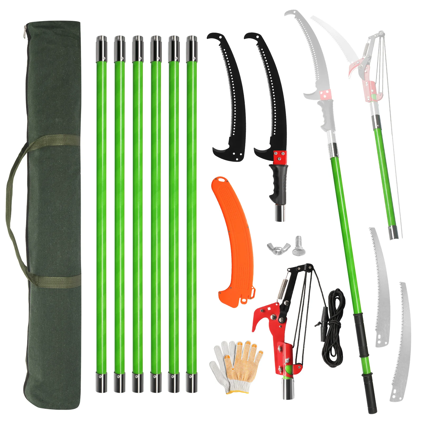 26ft Manual Pole Saw, Lightweight Tree Trimmers Long Handle Pruner Set, Sharp Steel Blade and Scissors Pole Saw for Trees