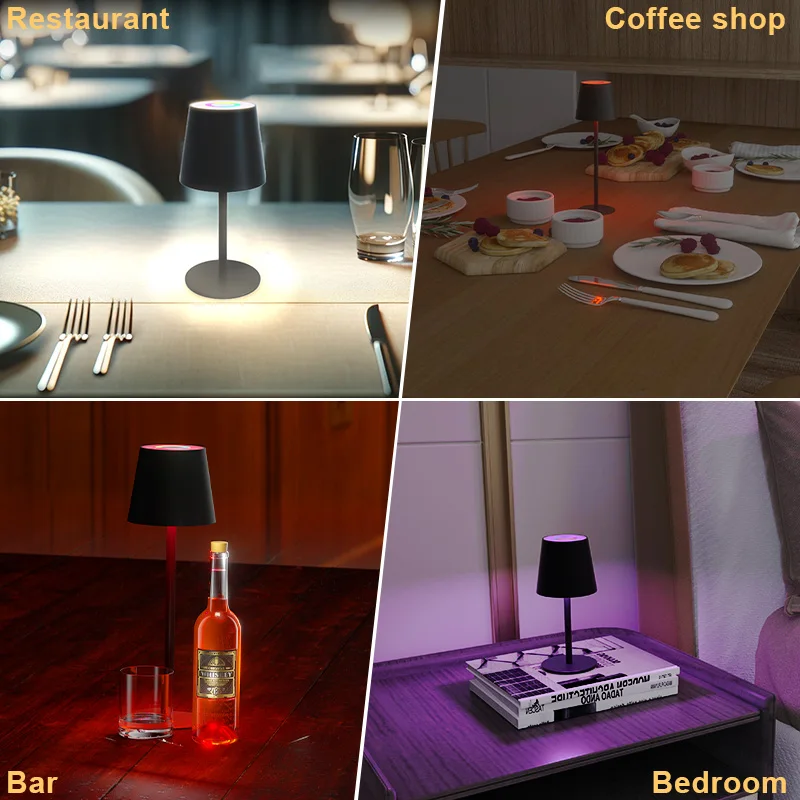 LED Desk Lamp with USB Type-C Adjustable color LED Lamp Cordless Touch Lamps Waterproof Led Lights For Hotel Bedroom，Restaurant