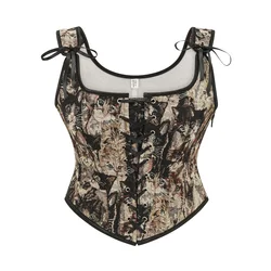 Brown Cat Print Overbust Lace Up Corset Vest Women Vintage Clothes Gothic Bustier Top Steampunk Korsett shapewear Waist Trainer