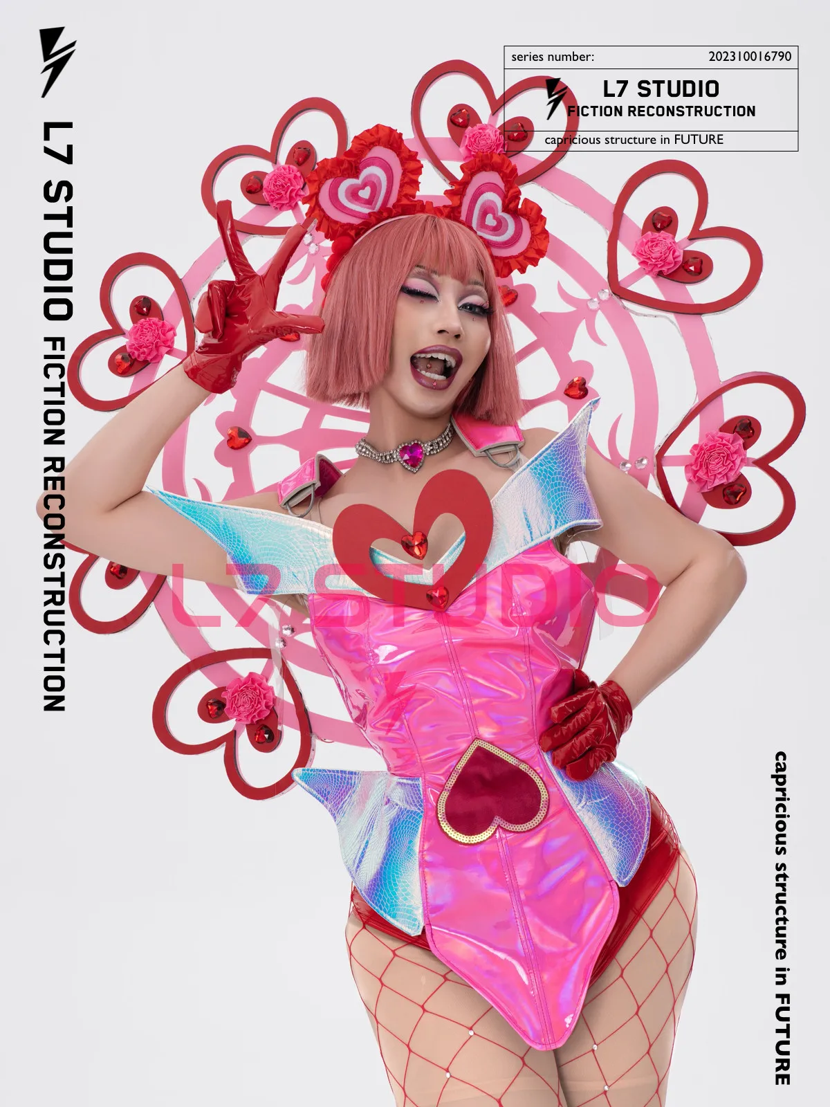 Pink Laser Love Circus Performance Dress Cute Color Contrasting Love Style Jumpsuit Sweetheart Style Bar GOGO Stage Costume