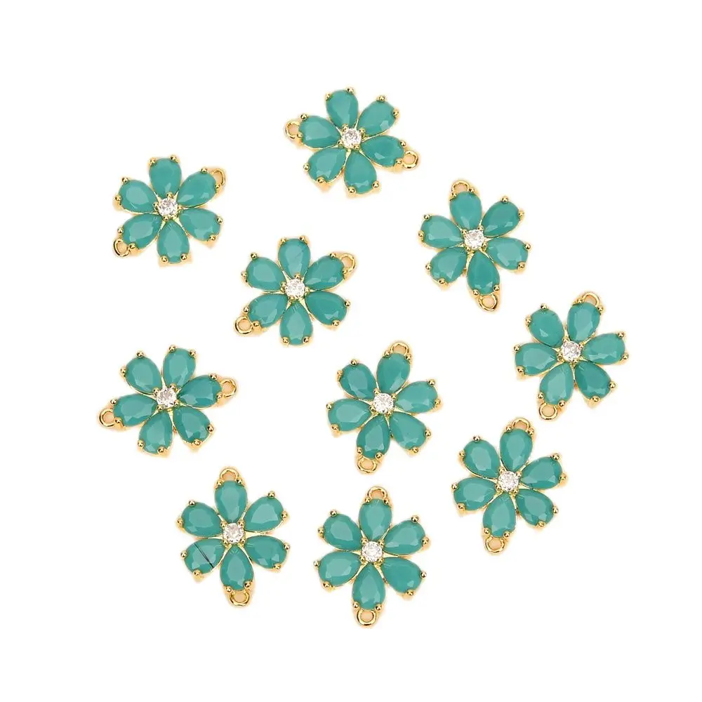 APDGG 10 Pcs 17mm Blue Jade Crystal Paved Flower Gold Plated Bezel Sets Connector Pearl Necklace Pendant Jewelry DIY