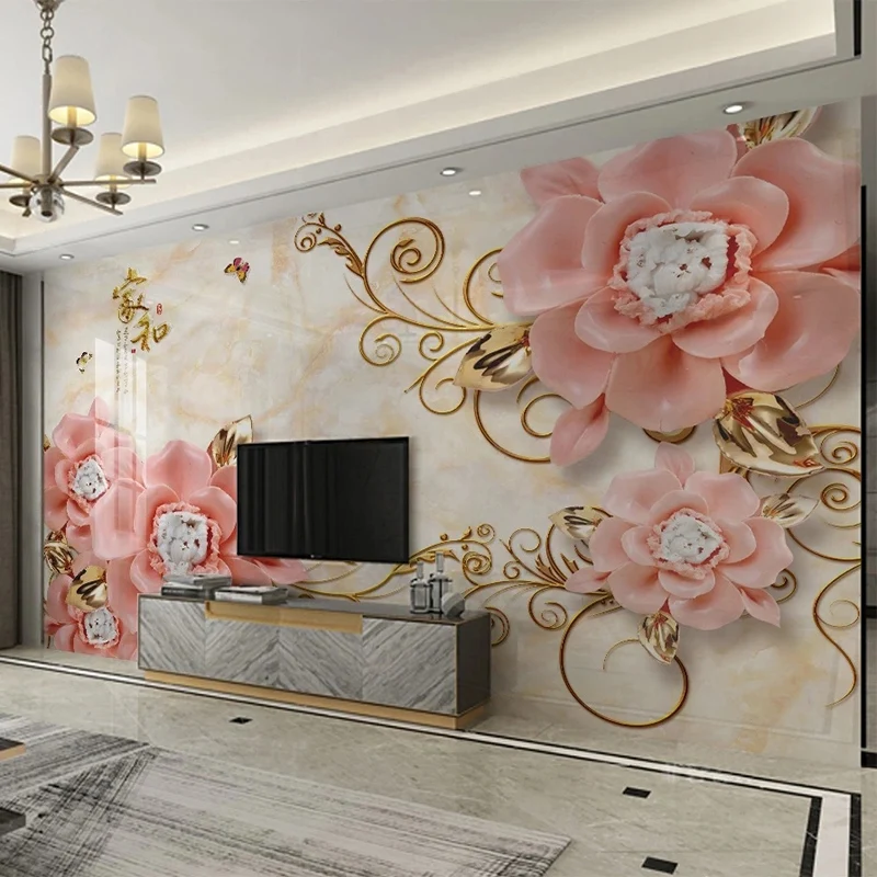 

Custom Photo Wallpaper 3D Marble Embossed Fashion Flower Mural Living Room TV Background Wall Home Decor Papel De Parede Sala 3D