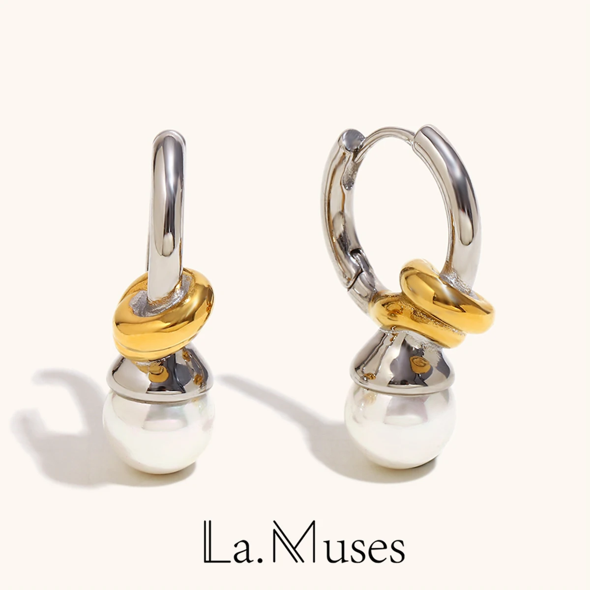 La. Muses Mischfarbe, geknotetes Herz, Imitationsperle, Edelstahl, Damen-Ohrringe, PVD-beschichtet, modisch, wasserdicht, Schmuck, Geschenk