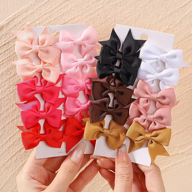 

10Pcs/Set Solid Color Hairclips for Kids Grosgrain Ribbon Bows Hair Pin Handmade Headwear Girls Hair Accessories with Papercard