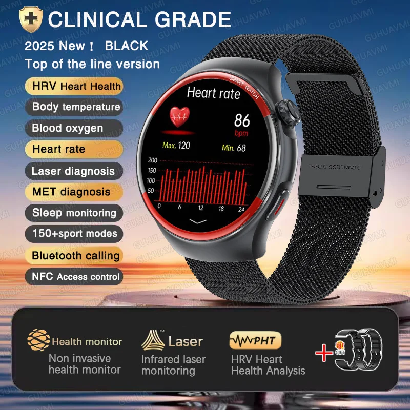 2025 New Nursing Health laser Cure Blood pressure Smart Watch Men Heart rate Pulse Sleep Bluetooth call Body Monitor Smartwatch