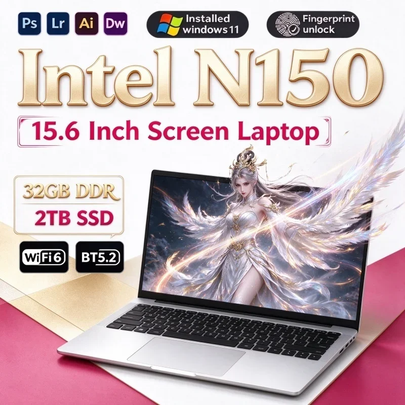 2026 New Arrival Hot 15.6'' Thin & Light Laptop Intel I9-N150 32GB RAM 2TB SSD Win11 Gamer Business Notebook