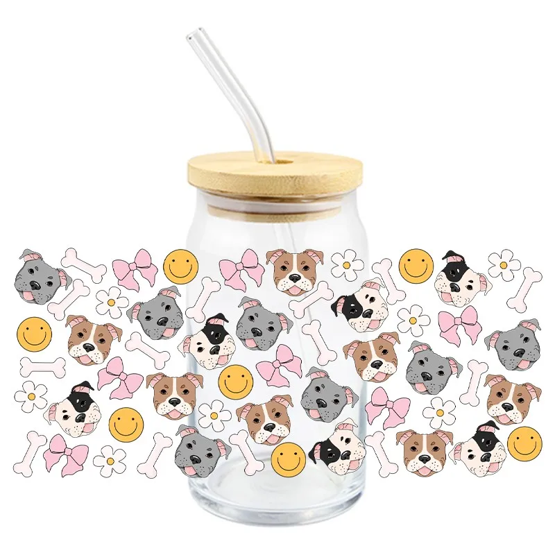 Cartoon Dog UV DTF Stickers For Coffee Cups Watter Bottles 3D Transfer Wraps Sticker DIY Strong Waterproof Brand Logo Custom