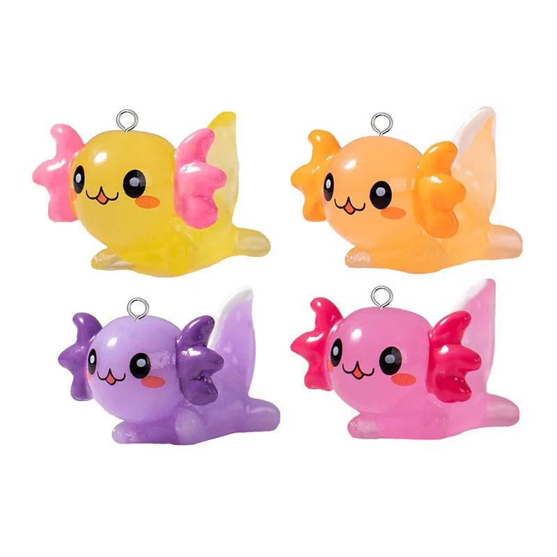 10pcs Simulation 3D Axolotl Fish Resin Charms Solid Color Kawaii Cartoon Earring Keychain Pendant Marine Animal Jewelry Diy