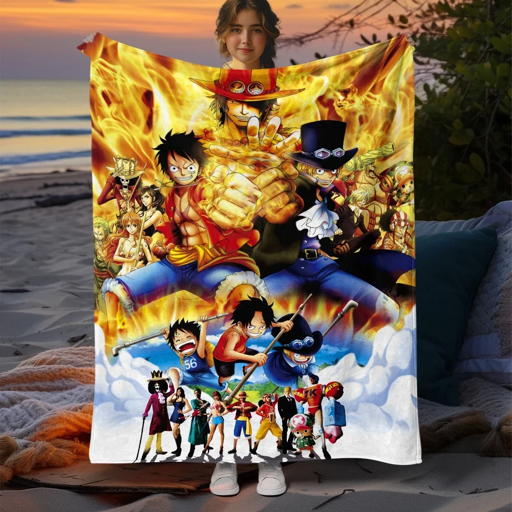 ONE PIECE Cartoon Printed Flannel Blanket.Sofa .Bedroom.Bed Home Office Nap Blanket Car. Travel Picnic Blankets Gift