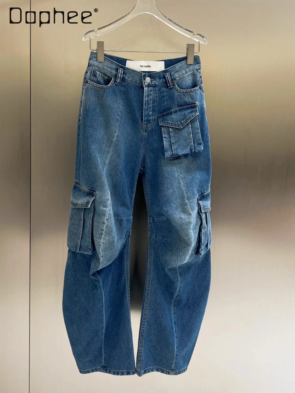 

2025 Early Spring New Personalized Loose Multi-pocket Pleated Cargo Pants Women Sweet Cool Hot Girl High-waisted Baggy Jeans