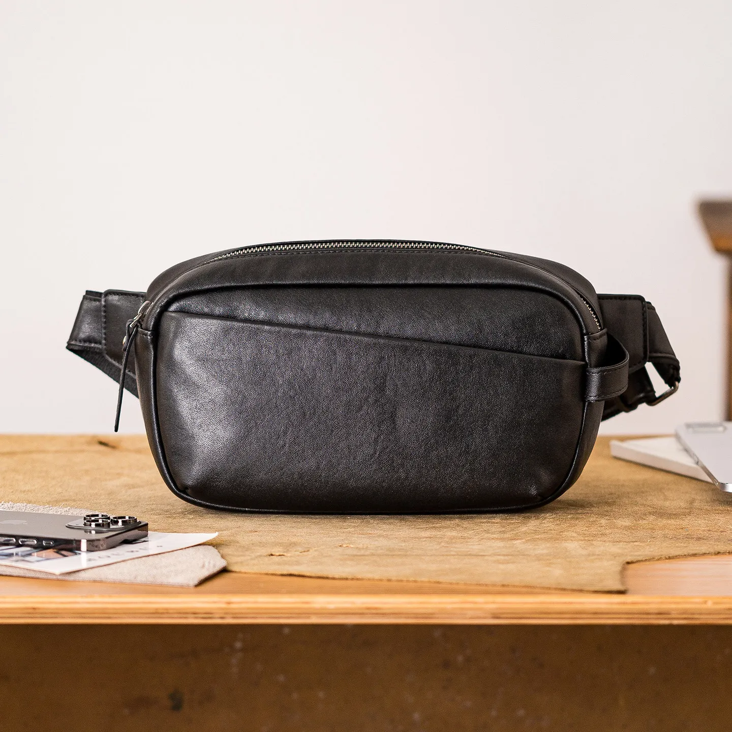 

outdoor travel luxury first layer cowhide men multifunctional chest bag casual genuine leather sports black crossbody bag