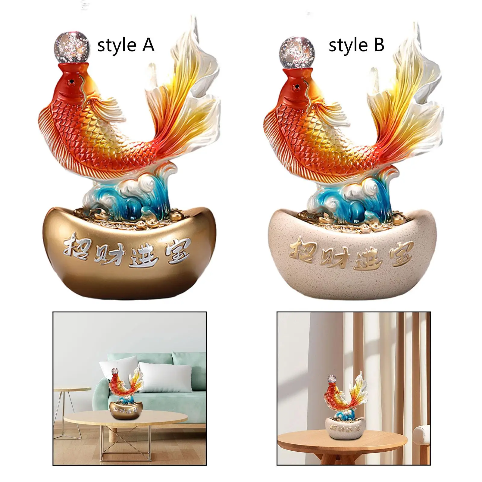 Chinese Feng Shui Fish Figurine Sculpture Traditional 7x5x11.4inch Tabletop Decoration for Shelves NightStand Lightweight