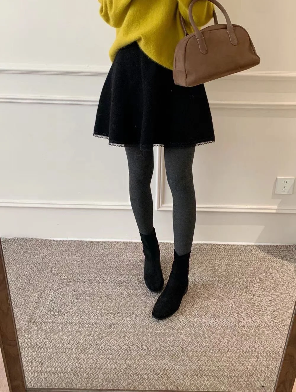 

High Waist Knitted Lace A-Line Skirt Women's Fashion Autumn Winter Grey Elastic Waistband Slimming City Commute Casual