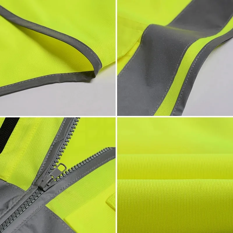 Orange Safety Vest Multi Pockets High Visibility Workwear Vest Zipper Front