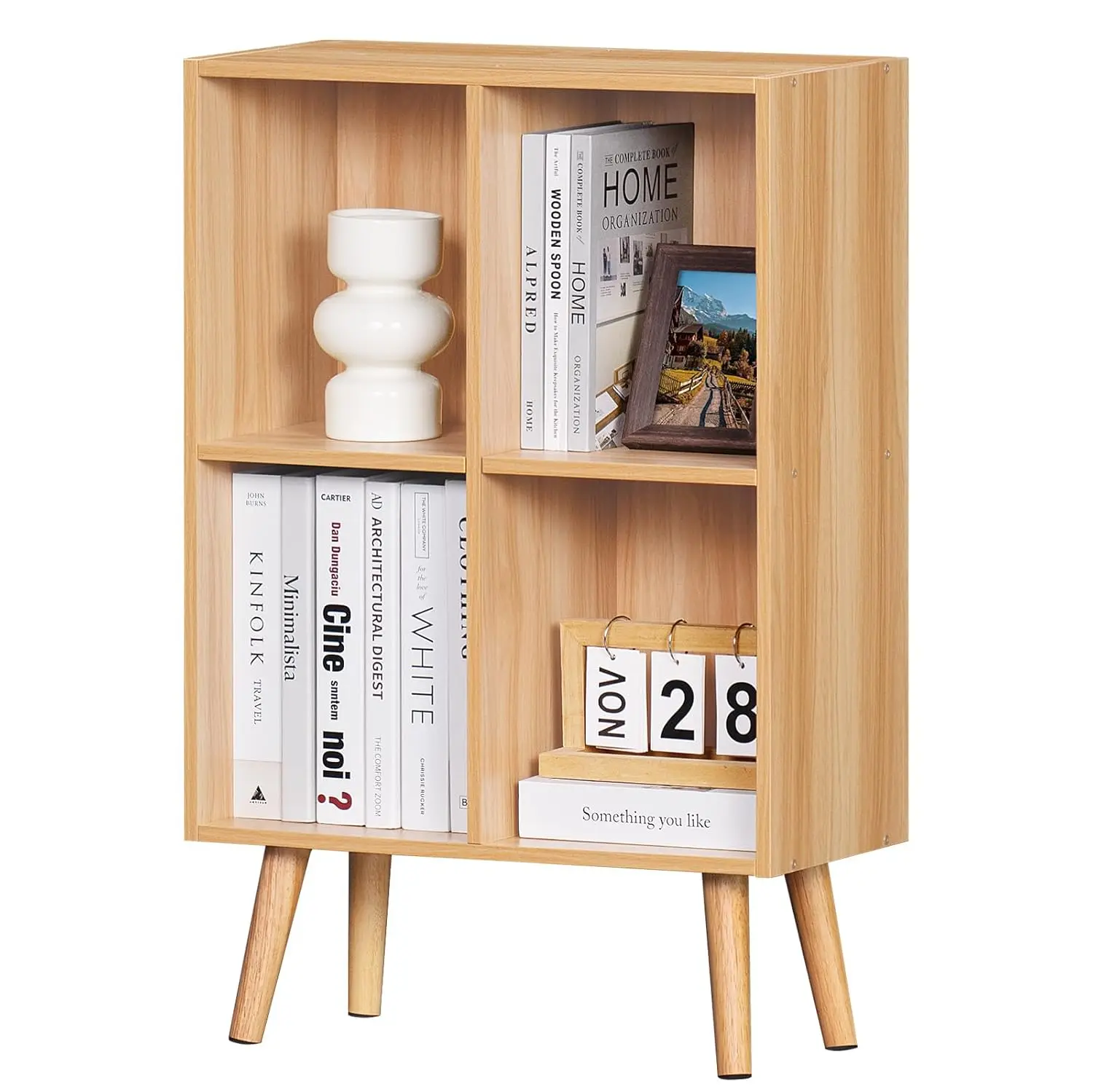 

4-Tier Kids Wooden Bookcase with Legs,Free Standing Open Toy Storage Shelf,Bedroom Living Room,Customized