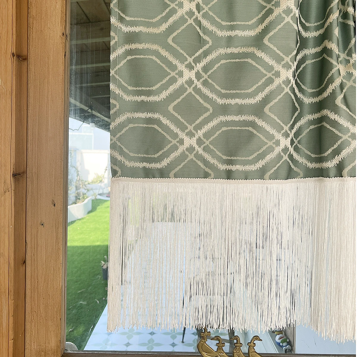

Retro Long Tassel Semi-Curtain Adhesive Pole Insertion Decorative Mantle Head Short Curtain Obstacle Curtain Decorative Fabric
