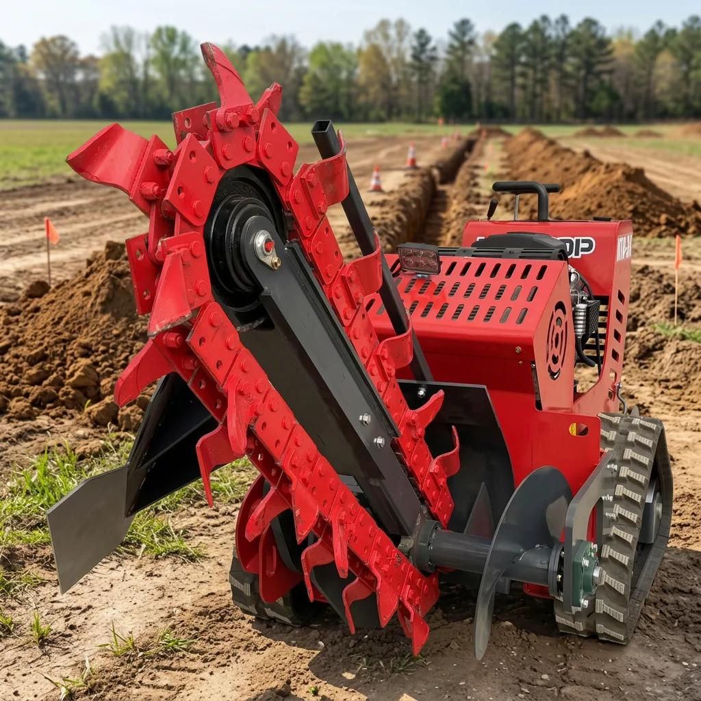Heavy-Duty Loader-Mounted Ditching Machine, Big Width Trench, Fast Digging Chain Ditcher For Construction