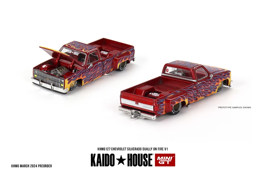 Minigt 1:64 Khmg127 Chevrolet Silverado Dually In Brand V1 Auto Legering Speelgoed Motorvoertuig Diecast Metalen Model Voor Kinderen