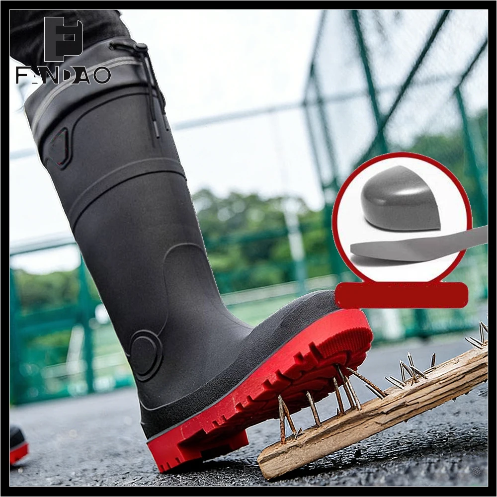 

Tactical Durable Rain Boots Steel Toe Steel Bottom Safety Work Boots Men's Anti-Stab Anti-slip High Top Water Shoes for Fishing