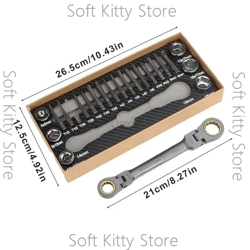 Multifunctional Ratchet Spanner Wrench Set Flexible Head Ratchet Double Box Wrench Socket Screwdriver Bits Auto Repairing Tool
