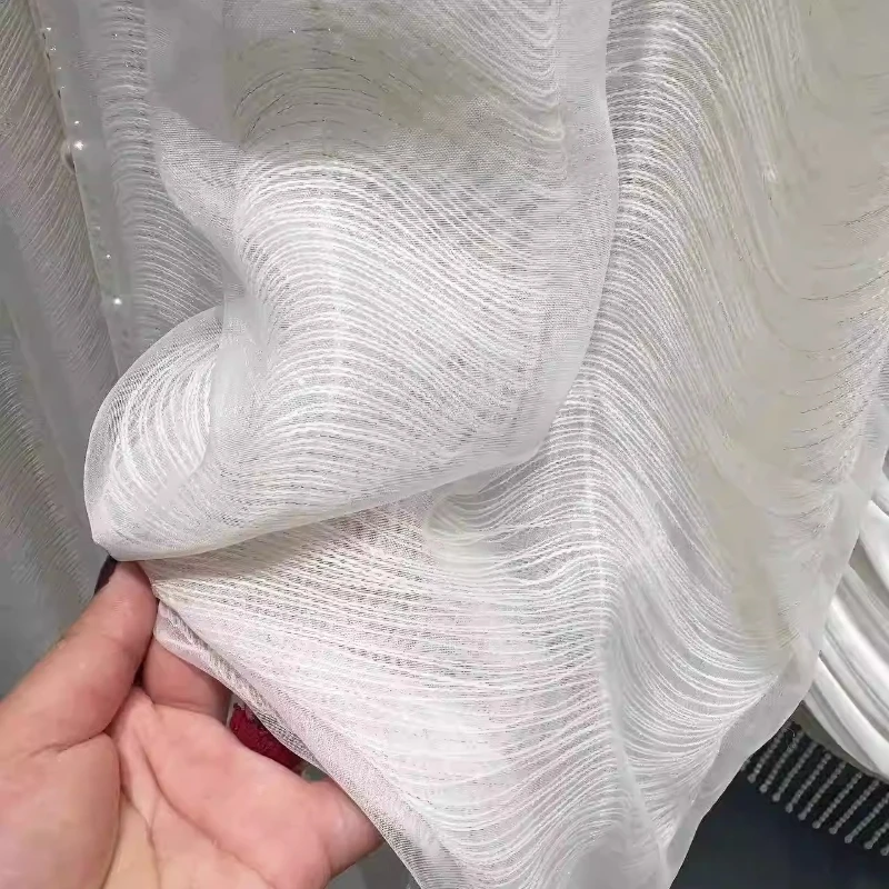 French Light Luxury Modern Style Pearlescent Bright Silk Three Layer High-end Atmosphere Gauze Curtain For Living Room Bedroom